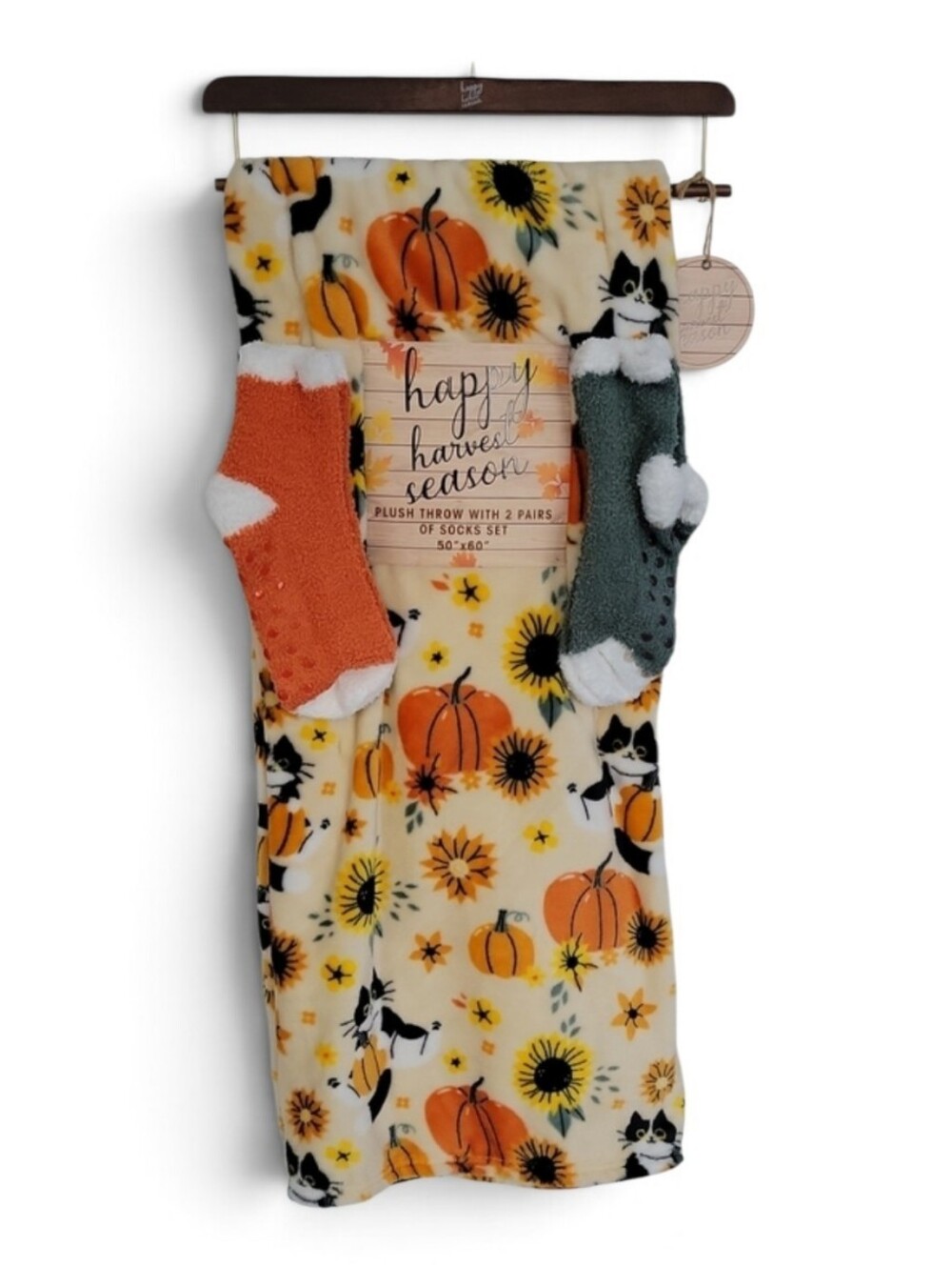 2/$30 Happy Harvest Season Cozy Pumpkin & Sunflower Plush Throw Set 50 x 60